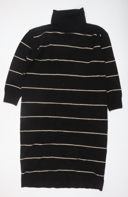 MNG Women Black Striped Knit Jumper Dress Size 12 Roll Neck