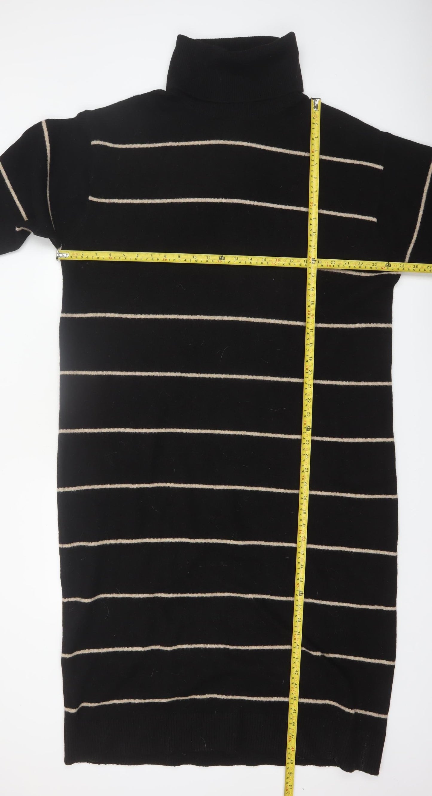 MNG Women Black Striped Knit Jumper Dress Size 12 Roll Neck