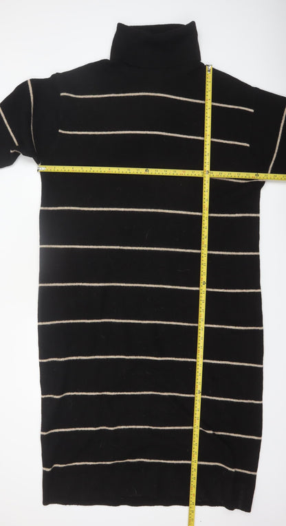 MNG Women Black Striped Knit Jumper Dress Size 12 Roll Neck