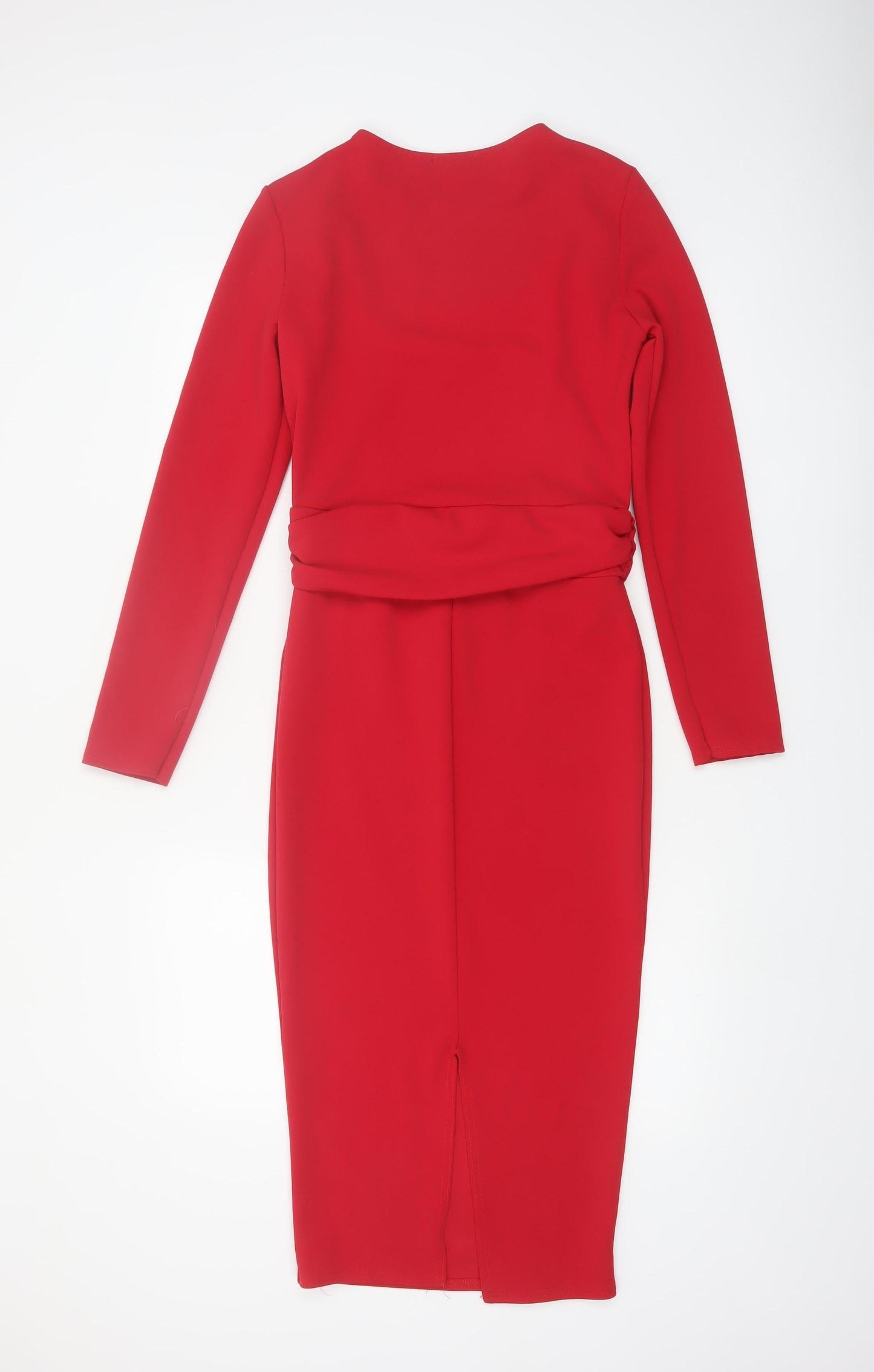 PrettyLittleThing Women’s Red Midi Bodycon Dress Size 10 Long Sleeve