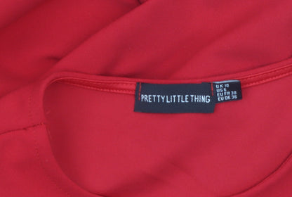 PrettyLittleThing Women’s Red Midi Bodycon Dress Size 10 Long Sleeve