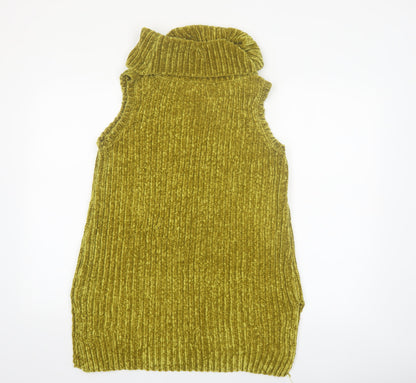 F&F Women Green Sleeveless Roll Neck Chunky Knit Jumper Size 12