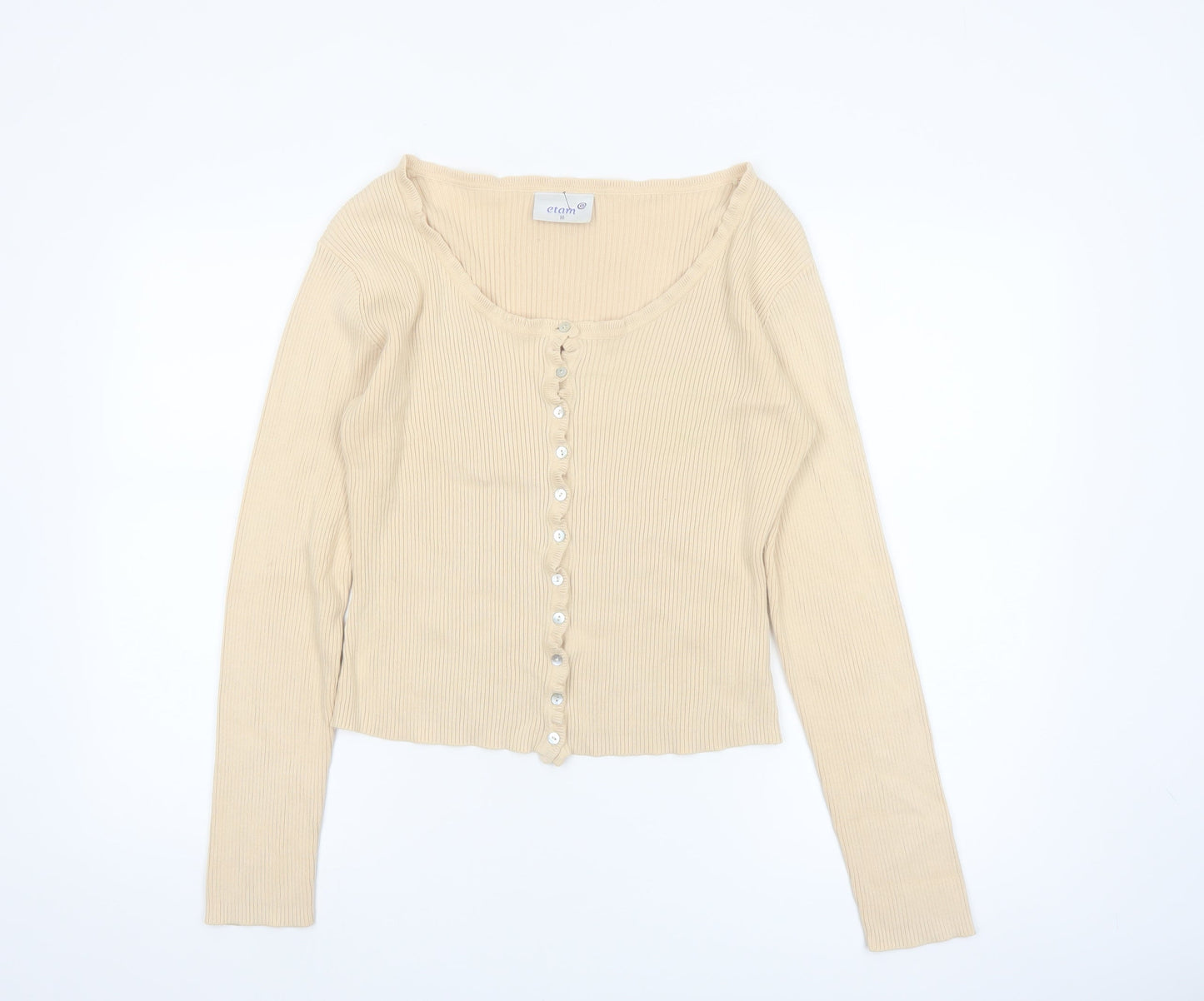 Etam Women’s Beige Cotton Slim Fit Button Cardigan Size 16
