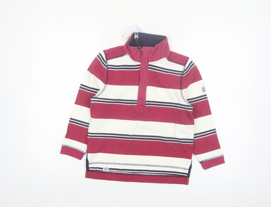 Lazy Jacks Boys Red Striped 5-6 Years 1/2 Zip Cotton Sweatshirt