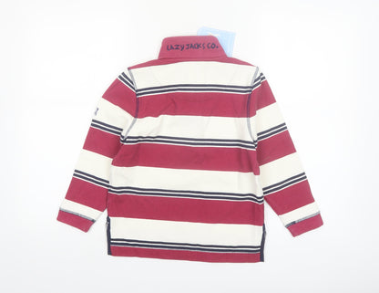 Lazy Jacks Boys Red Striped 5-6 Years 1/2 Zip Cotton Sweatshirt