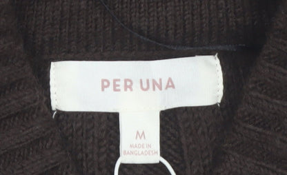 Marks and Spencer Per Una Brown Cable-Knit Full Zip Wool Blend Jumper Size 12
