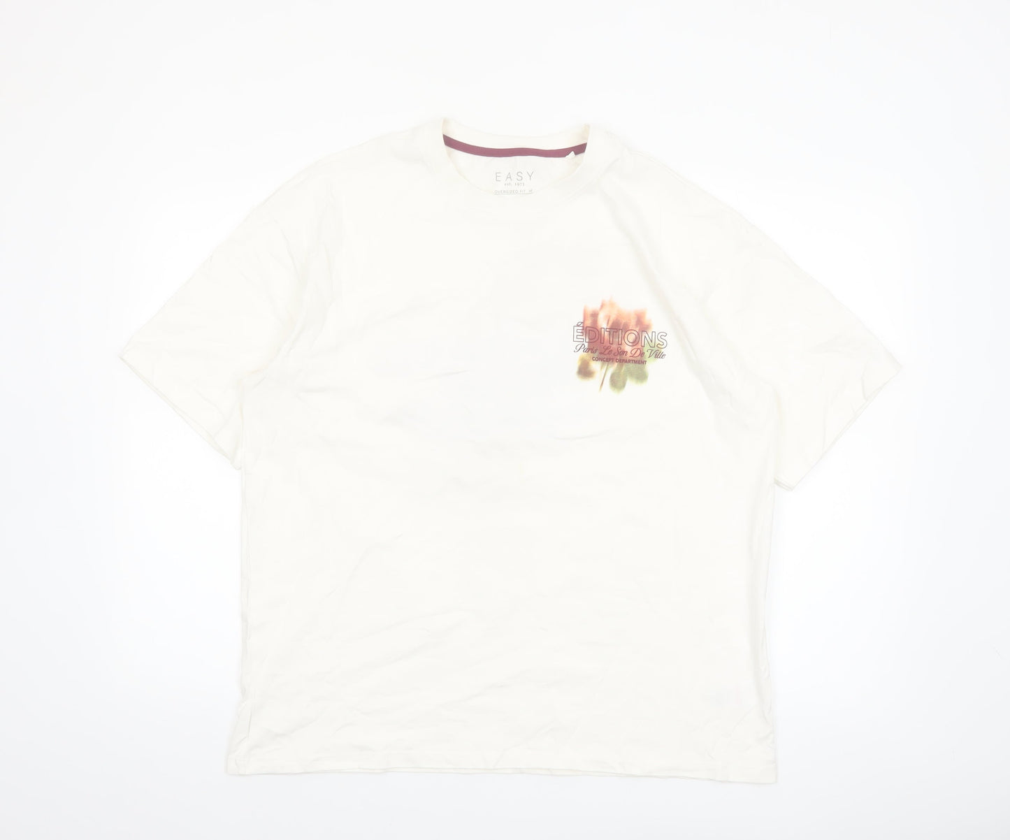 EASY Men White Oversized Graphic T-Shirt M Cotton