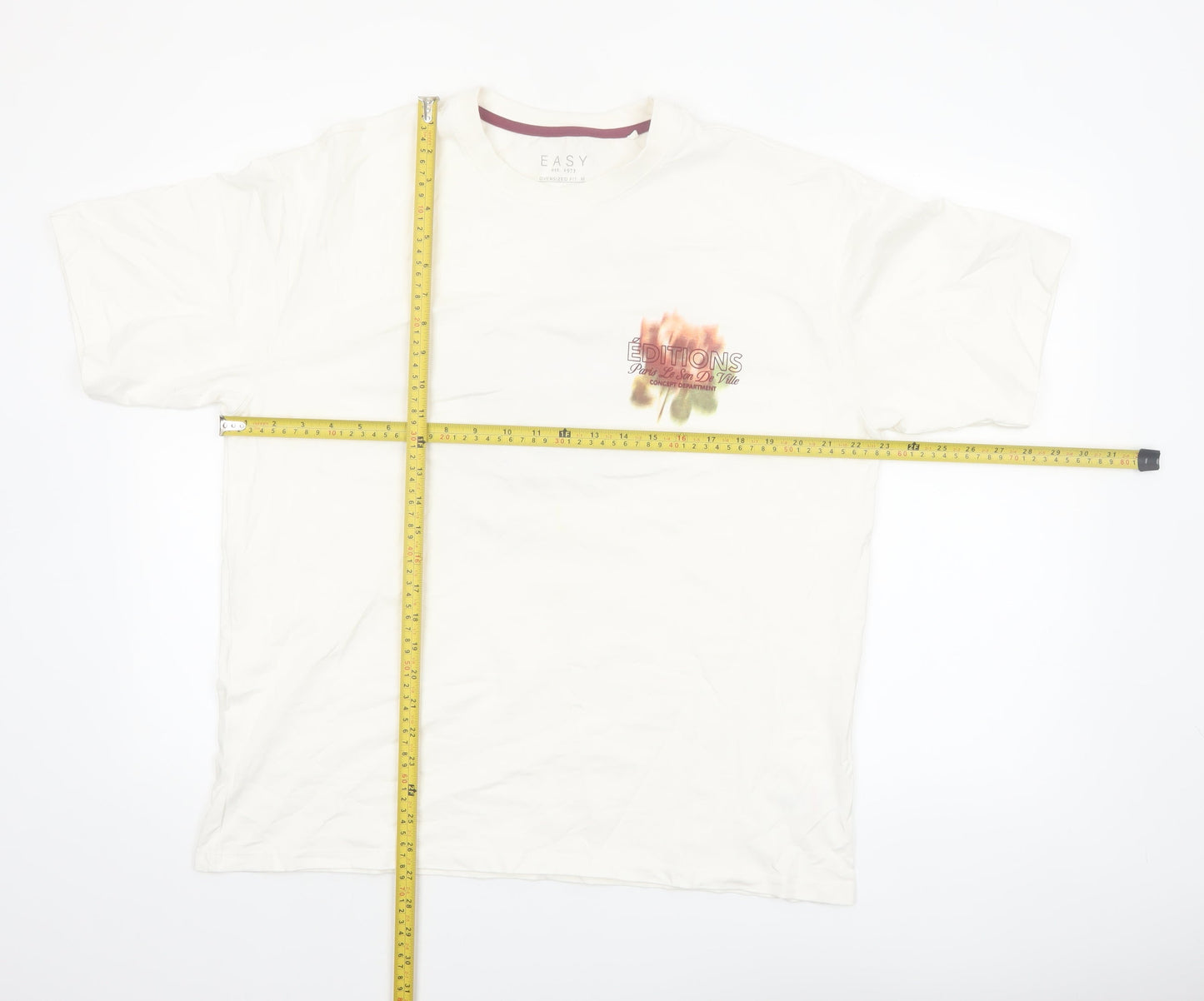 EASY Men White Oversized Graphic T-Shirt M Cotton
