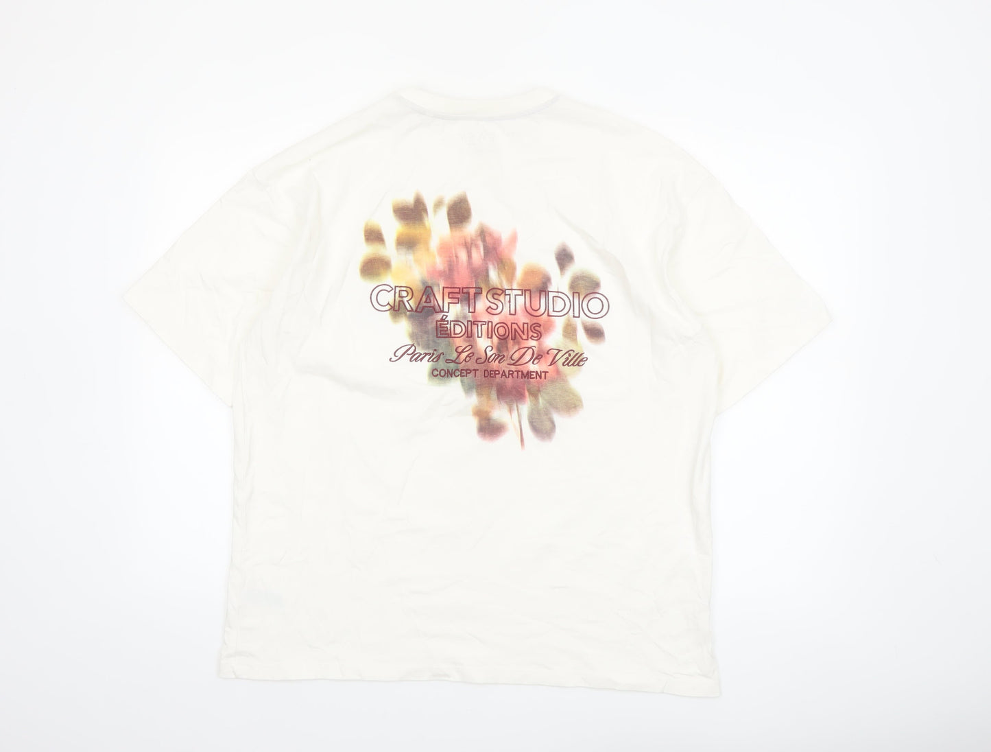 EASY Men White Oversized Graphic T-Shirt M Cotton
