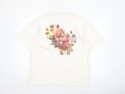EASY Men White Oversized Graphic T-Shirt M Cotton
