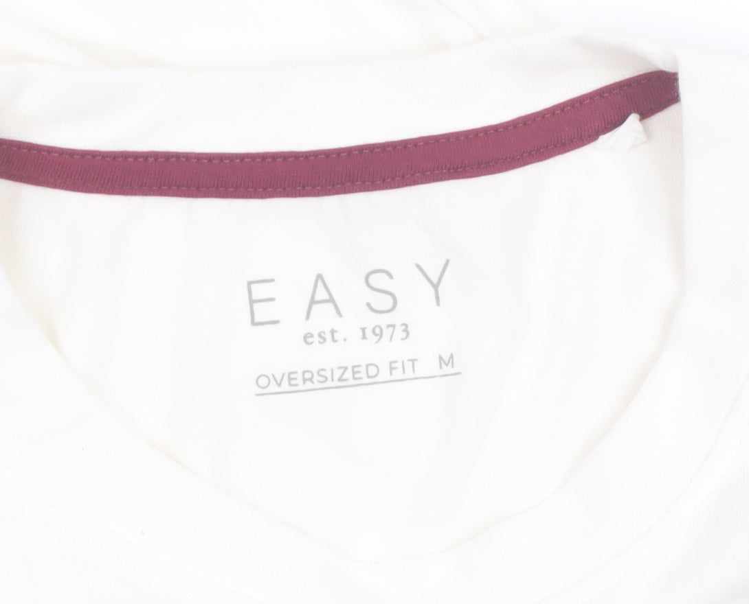 EASY Men White Oversized Graphic T-Shirt M Cotton