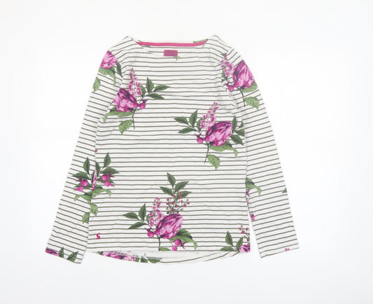 Joules Women’s White Floral Striped Long Sleeve Cotton T-Shirt Size 8