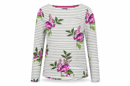 Joules Women’s White Floral Striped Long Sleeve Cotton T-Shirt Size 8