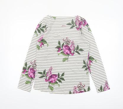 Joules Women’s White Floral Striped Long Sleeve Cotton T-Shirt Size 8