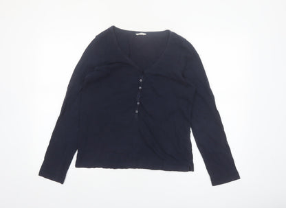 Hush Womens Blue Long Sleeve V-Neck Button-Up Top XS