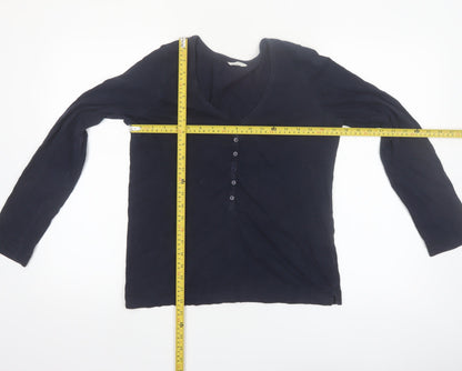 Hush Womens Blue Long Sleeve V-Neck Button-Up Top XS