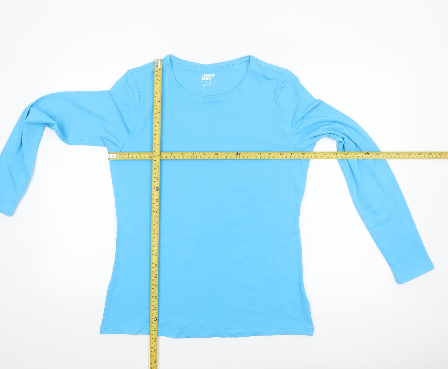 Lands' End Women's Blue Long Sleeve Cotton Blend Jersey T-Shirt M