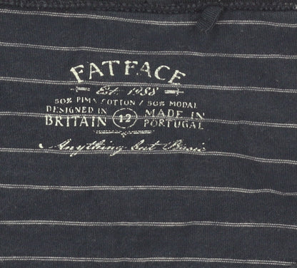 FatFace Womens Blue Striped 3/4 Sleeve Scoop Neck T-Shirt Size 12