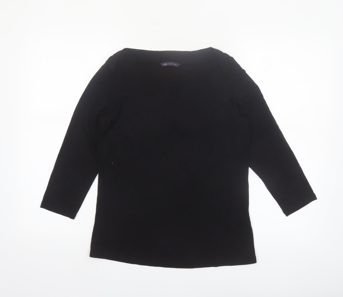 Marks and Spencer Womens Black 3/4 Sleeve Boat Neck Jersey Top Size 10