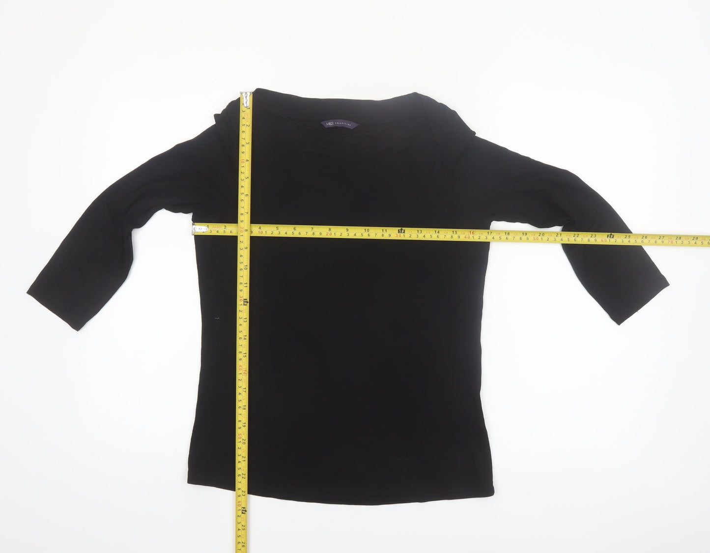 Marks and Spencer Womens Black 3/4 Sleeve Boat Neck Jersey Top Size 10