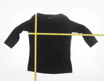 Marks and Spencer Womens Black 3/4 Sleeve Boat Neck Jersey Top Size 10