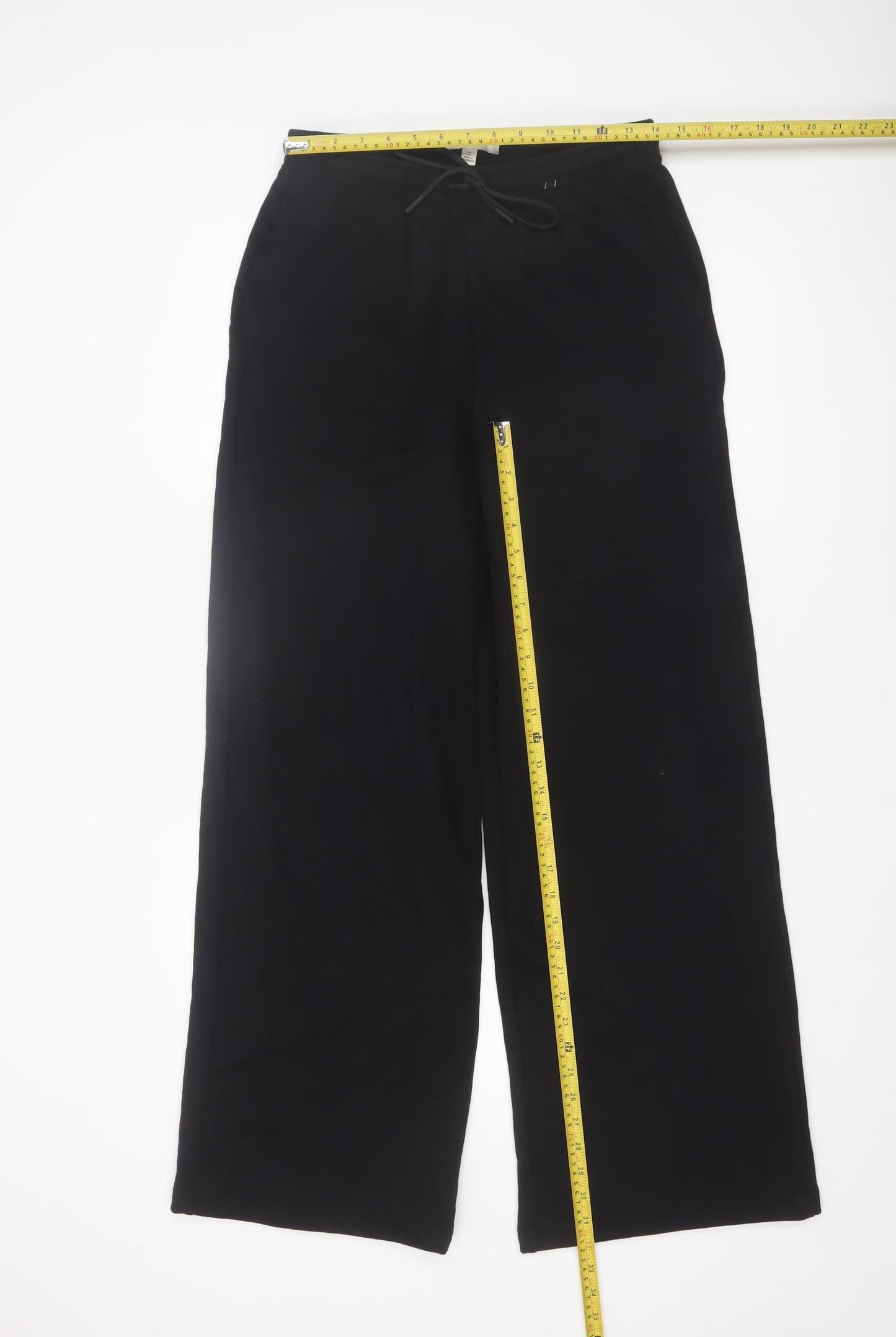 Marks and Spencer Women's Black Size 10 Tall Wide-Leg Cotton Blend Sweatpants