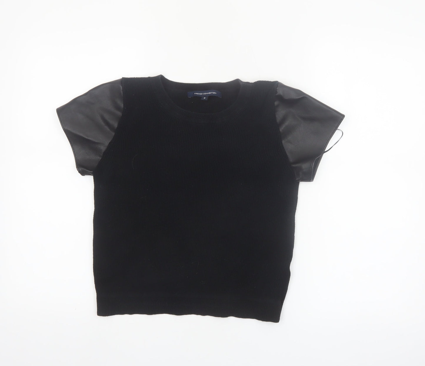 French Connection Women's Black Short Sleeve Cotton Blend Top M