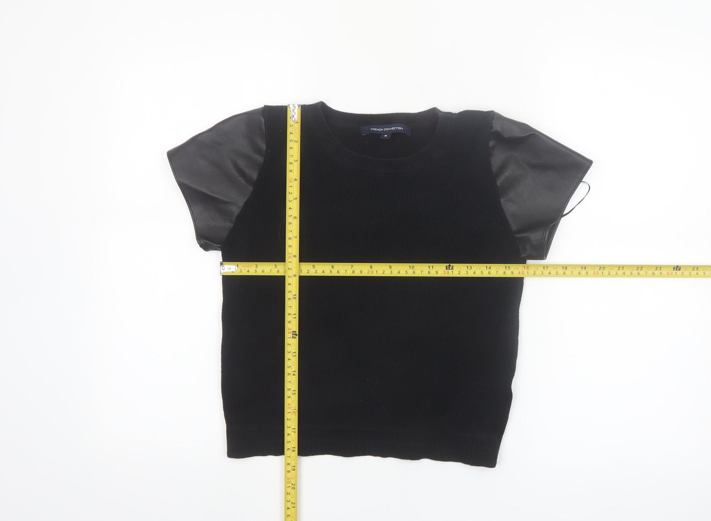 French Connection Women's Black Short Sleeve Cotton Blend Top M