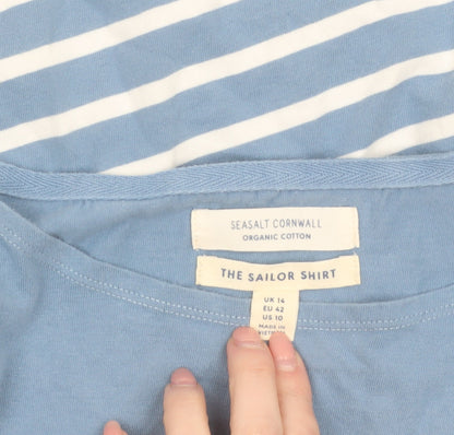 Seasalt Cornwall Women Blue Striped Organic Cotton Sailor Shirt UK 14