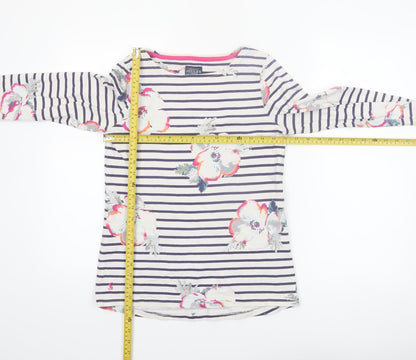 Joules Women's Multicoloured Floral Striped 3/4 Sleeve Cotton Top Size 10