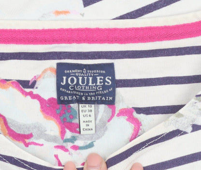 Joules Women's Multicoloured Floral Striped 3/4 Sleeve Cotton Top Size 10