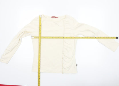 Jocavi Women Ivory Long Sleeve Cotton Stretch Basic T-Shirt UK 12