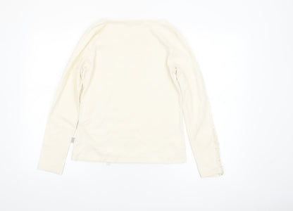Jocavi Women Ivory Long Sleeve Cotton Stretch Basic T-Shirt UK 12