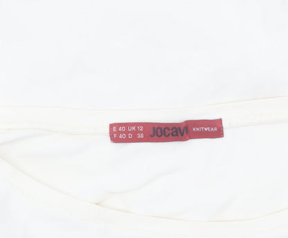 Jocavi Women Ivory Long Sleeve Cotton Stretch Basic T-Shirt UK 12