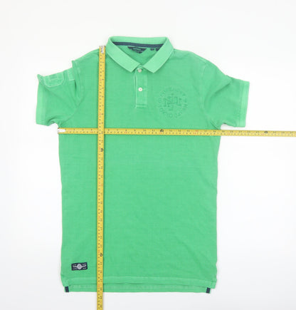 Superdry Men's Green Cotton Polo Shirt S Regular Fit