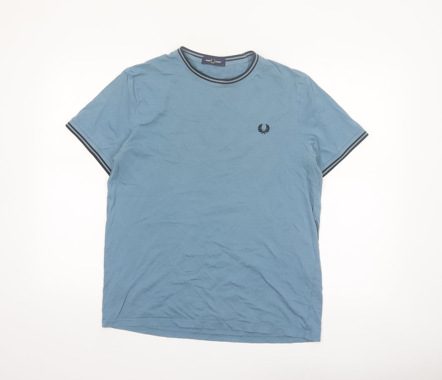 Fred Perry Men's Blue Crew Neck Cotton T-Shirt Size M