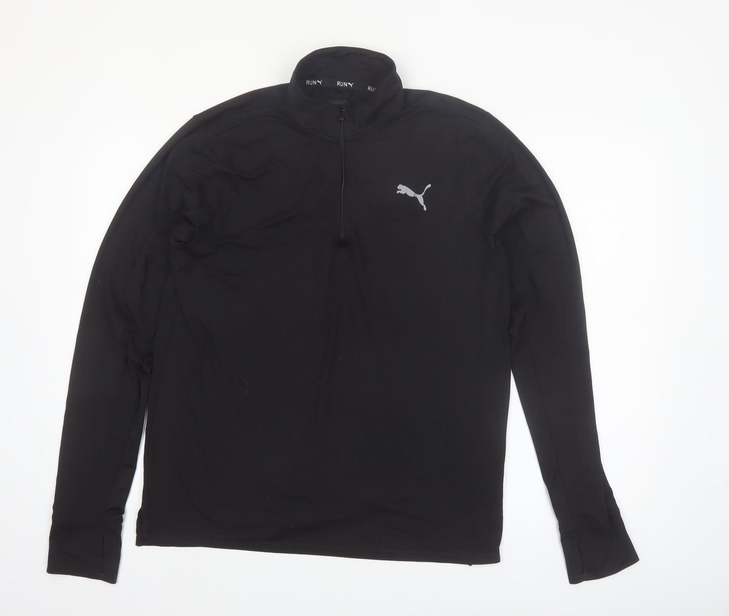 Puma Men’s Black Long Sleeve 1/4 Zip Running Top M Athletic Fit