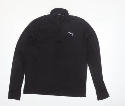 Puma Men’s Black Long Sleeve 1/4 Zip Running Top M Athletic Fit