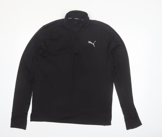 Puma Men’s Black Long Sleeve 1/4 Zip Running Top M Athletic Fit