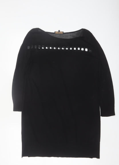 Jaeger Womens Black Wool Blend Tunic Blouse L 3/4 Sleeve