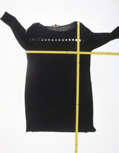 Jaeger Womens Black Wool Blend Tunic Blouse L 3/4 Sleeve