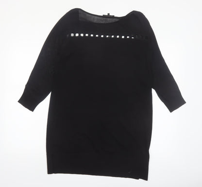 Jaeger Womens Black Wool Blend Tunic Blouse L 3/4 Sleeve