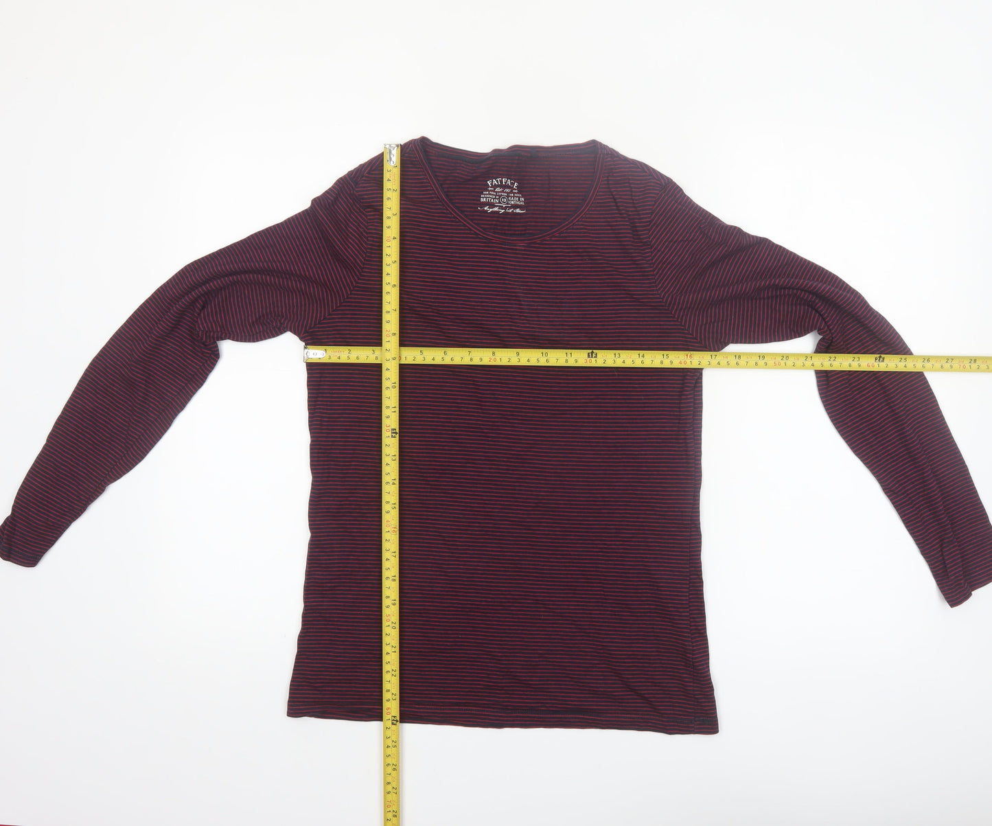 FatFace Women's Red Striped Long Sleeve Cotton Modal T-Shirt Size 12