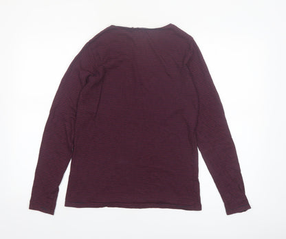 FatFace Women's Red Striped Long Sleeve Cotton Modal T-Shirt Size 12