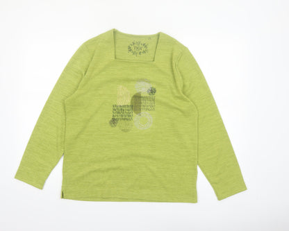 Tigi Women’s Green Long Sleeve Square Neck Jersey Top Size 14