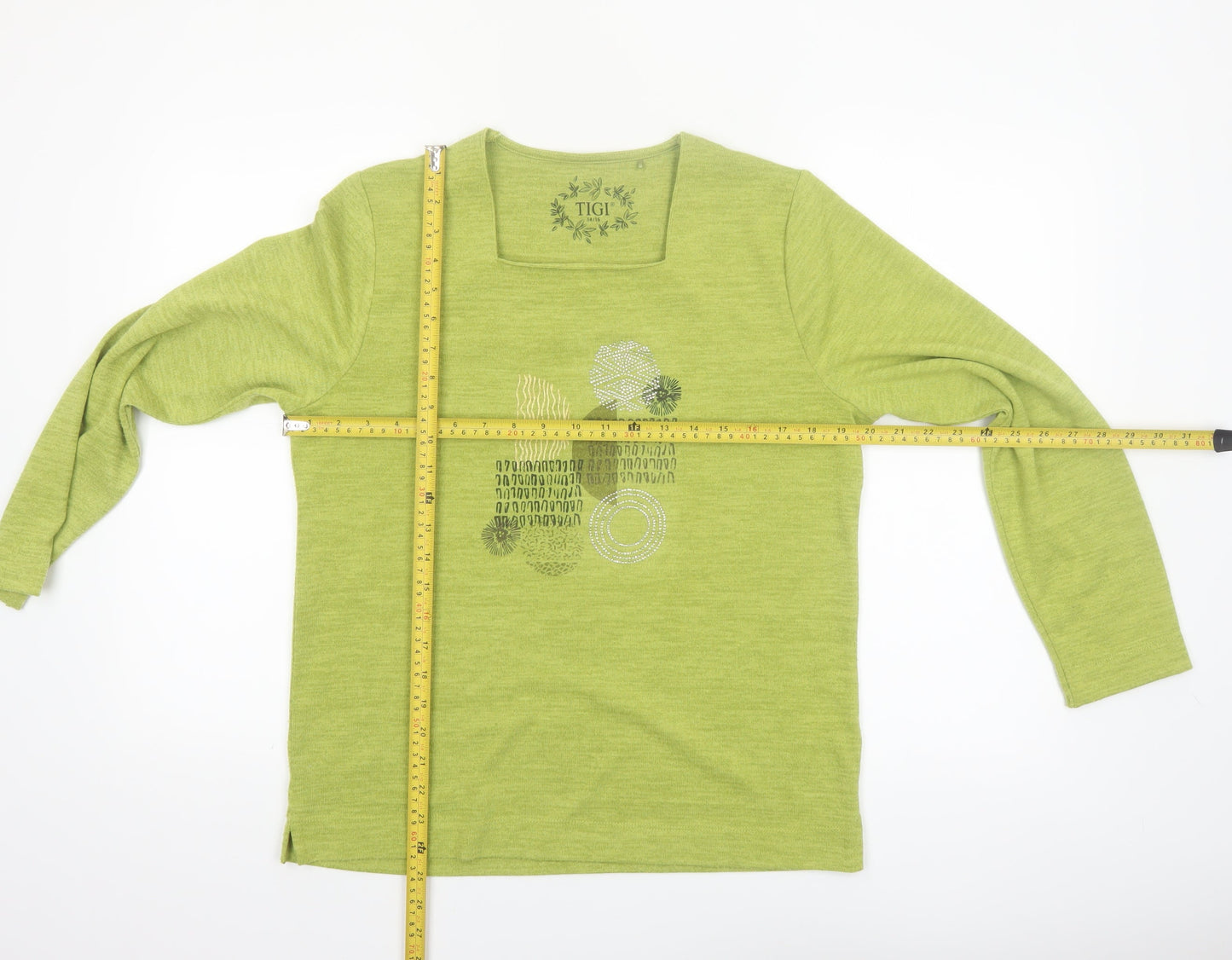 Tigi Women’s Green Long Sleeve Square Neck Jersey Top Size 14