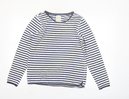 White Stuff Womens Blue Striped Long Sleeve Cotton T-Shirt UK 10