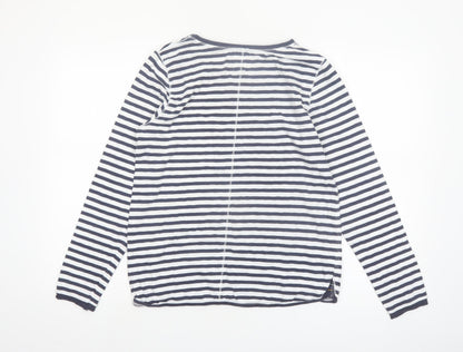 White Stuff Womens Blue Striped Long Sleeve Cotton T-Shirt UK 10
