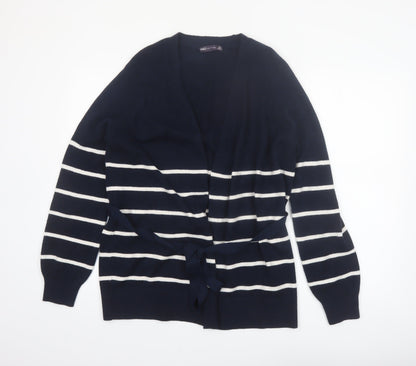 Marks and Spencer Womens Blue Striped Belted Cardigan Size S