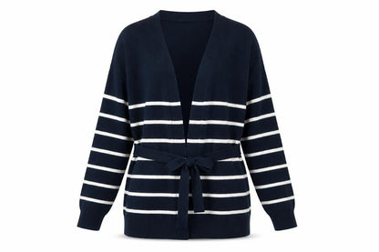 Marks & Spencer Womens Blue Striped Belted Cardigan Size S